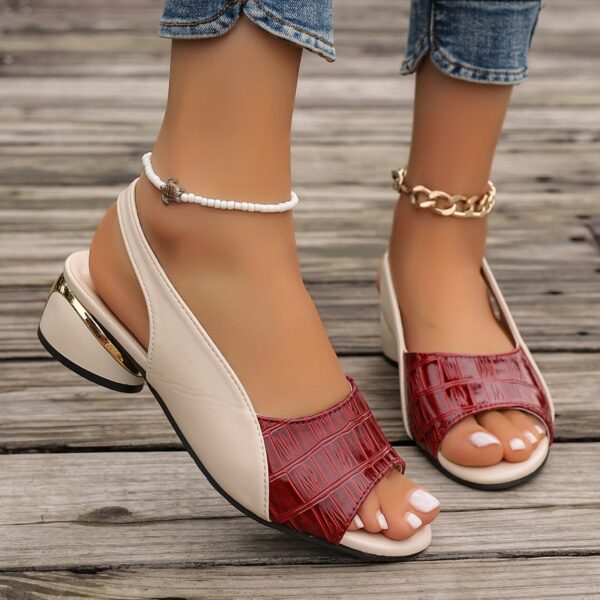Women's Stylish Open Toe Sandals - Black & Crocodile Pattern Chunky Heel Shoes, Mid-Height Summer Casual Wear with Rubber Sole, Strappy Sandals - Image 21