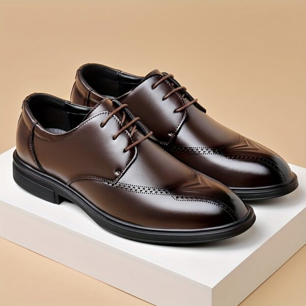Elegant Brown Dress Shoes for Men - High-Quality Lace-Up Oxfords with Perforated Toe Box, Perfect for Business, Wedding, and Party Attire, All-Season Comfort, Formal Footwear | Elegant Shoe Design | Durable Footwear - Image 5