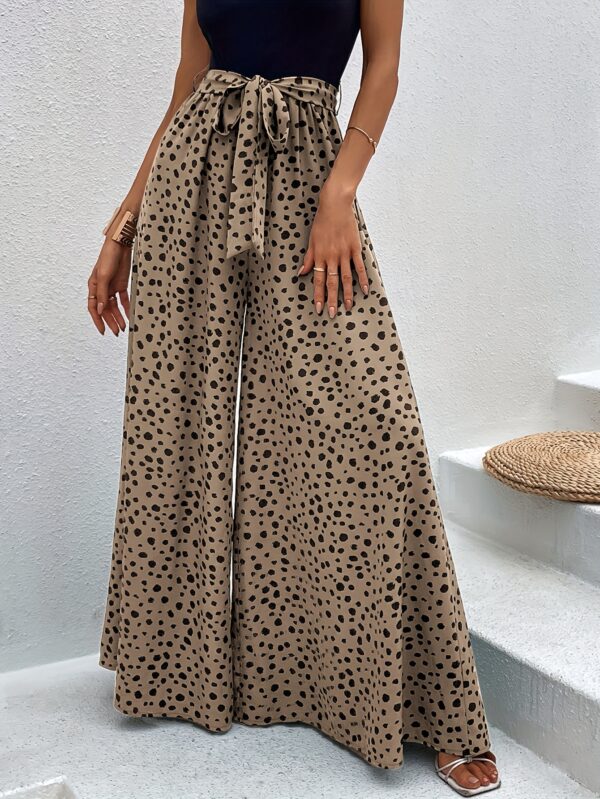 Women's Polka Dot Wide-Leg Pants with Adjustable Waist Tie - Loose Fit Long Trousers, Machine Washable All-Season Casual to Formal Elegant Chic Trousers for Women - Image 16