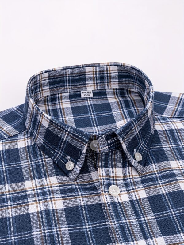 1pc Men'S Cotton Plaid Short Sleeve Shirt - Summer Casual Business Casual with Chest Pockets, Durable & Comfortable, Non-Stretch Fabric, Regular Fit, Blue/White/Orange/Black Checkered Pattern, Perfect for Weekend Outings, Casual Summer Wear | Checkered Pattern Shirt | Comfortable Fit Shirt - Image 7