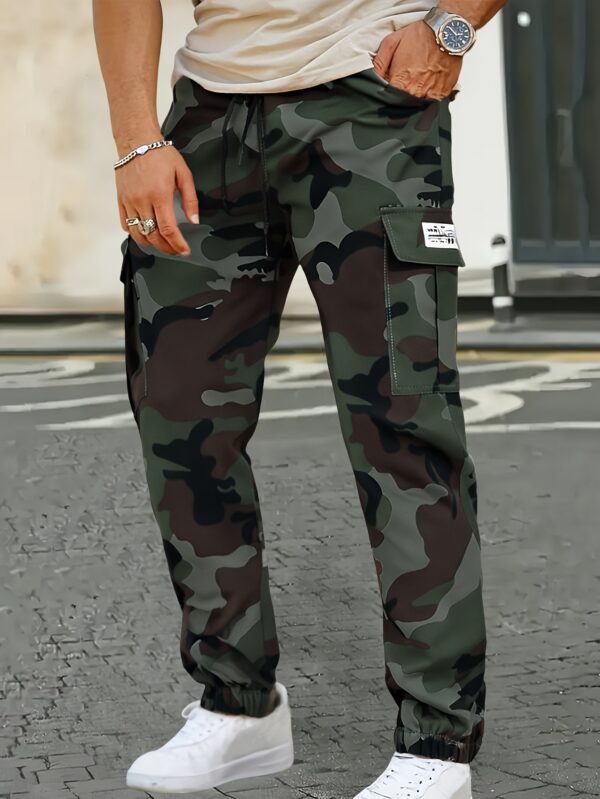 Men'S Camouflage Cargo Pants - Military Green/White/Khaki/Charcoal Grey, Multi-Pocket Ankle Cuff Design, Non-Stretch Fabric for Hiking, Hunting & Casual Wear - Machine Washable, Mid-Rise Drawstring Waist, Hiking Pants, Hunting Attire, Functional Pocket Design - Image 2