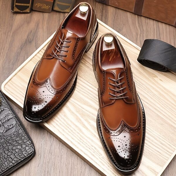Men's Split Cow Leather Upper Wingtip Brogue Toe Oxford Shoes, Comfy Non Slip Casual Durable Formal Shoes, Men's Footwear