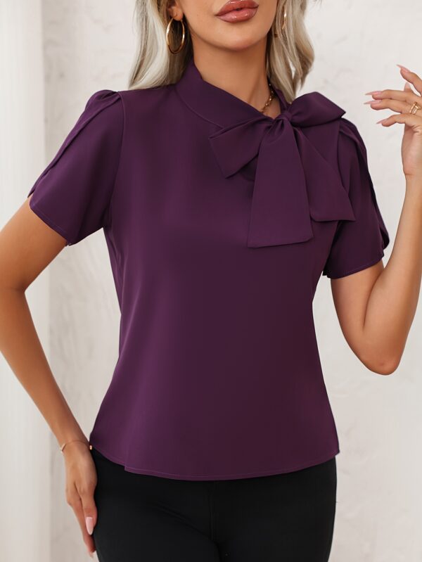 Elegant Women'S Bow Tie Bell Sleeve Blouse - Solid Color Tie-Front Shirt with Flared Cuffs, Versatile Casual to Dressy Top for Spring Summer Fall, Seasonal Fashion, Quality Fabric Shirt - Image 8