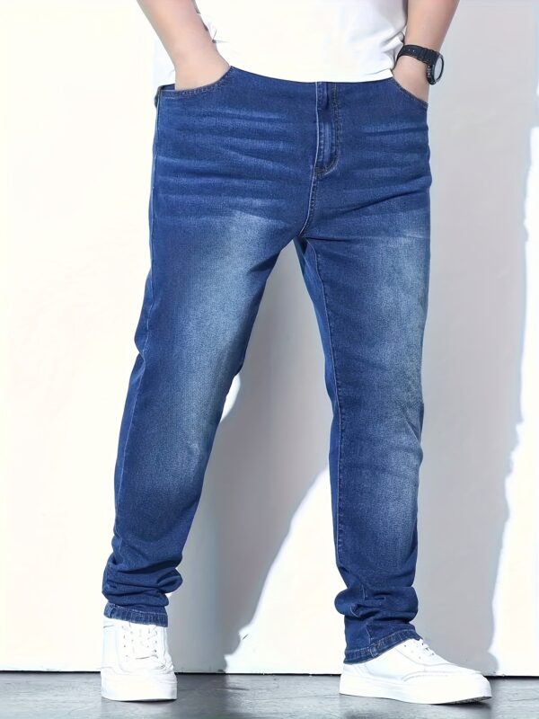 1pc Men'S Fashion Skinny Jeans, Mid Waist Denim with Slight Stretch, Casual Regular Length, All-Season Solid Color, Zipper Fly, Business-Casual, 65% Cotton 35% Polyester, Washed Detail - Image 5