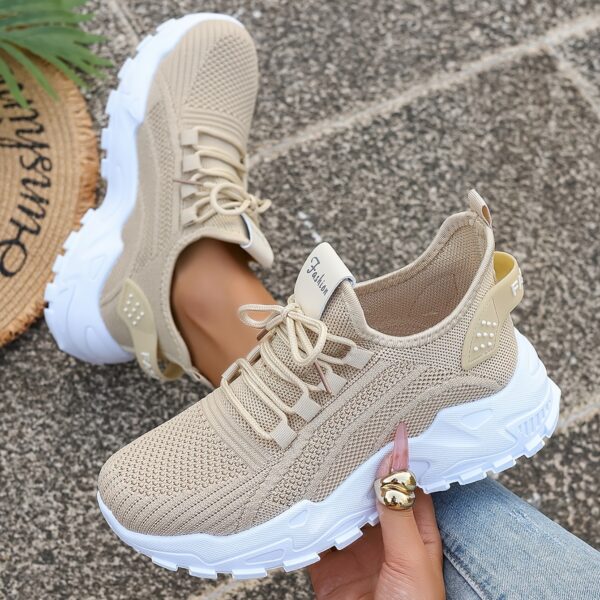 SIGUJK Women's Breathable Knit Sneakers - Lightweight Casual Walking Shoes with Cushioned PU Sole, White Low-Top Lace-Up Design for All-Season Outdoor Comfort, Shoes Sneakers, Sleek Sporty Design, Microfiber Construction, Everyday Footwear, Durable Footwear, Daily Commuters - Image 6
