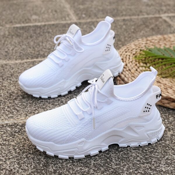 SIGUJK Women's Breathable Knit Sneakers - Lightweight Casual Walking Shoes with Cushioned PU Sole, White Low-Top Lace-Up Design for All-Season Outdoor Comfort, Shoes Sneakers, Sleek Sporty Design, Microfiber Construction, Everyday Footwear, Durable Footwear, Daily Commuters - Image 4
