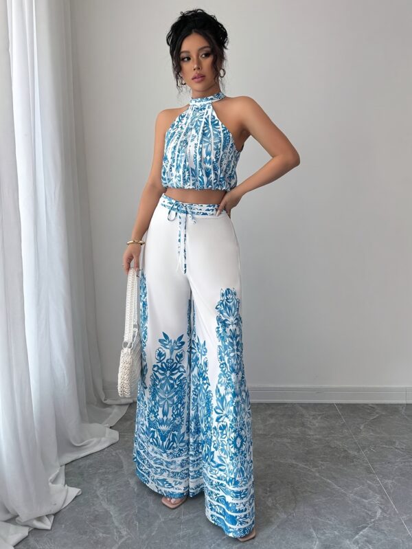 Women'S Fashion 2pcs Set Elegant Sleeveless Camisole Top and Wide-Leg Pants, Suitable for Summer - Image 4