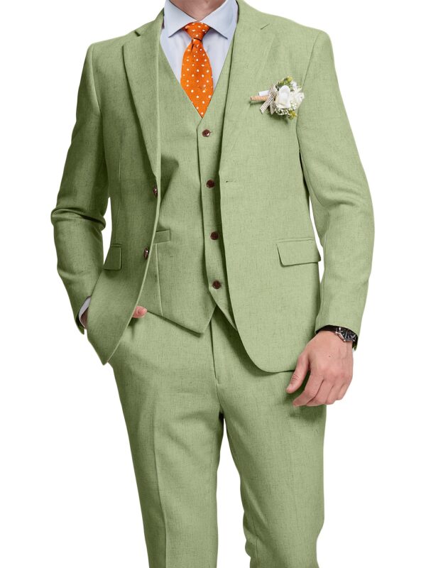 Men's Suits 3pcs Retro Linen Men Suit Beach Wedding Suit Summer Slim Fit Light Weight Linen Suit Jacket Vest Pant Tuxedo Business Prom - Image 2