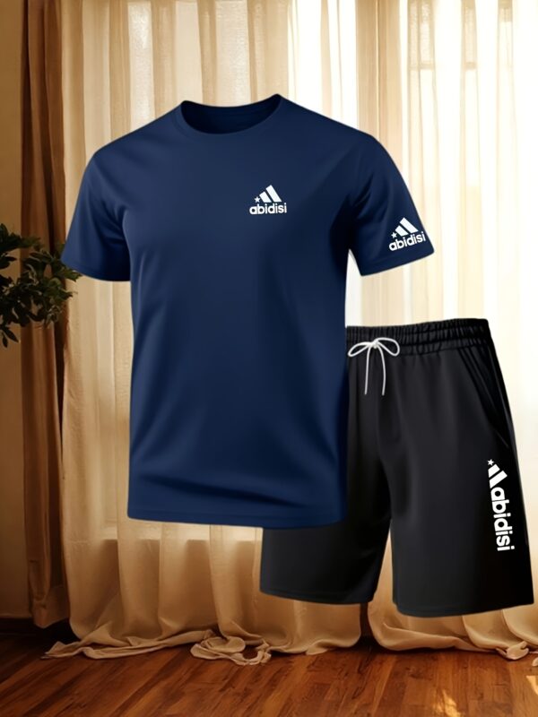 Men'S Summer 2pcs Set, Short Sleeve Crew Neck T-Shirt and Elastic Waist Shorts, Suitable for Casual Daily Wear - Image 3
