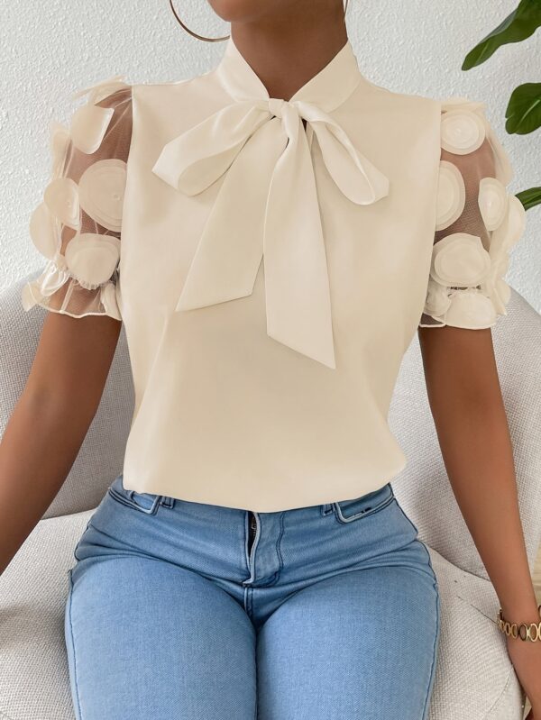 Women's Short Sleeve Tie-Neck Casual Summer Shirt - Image 10