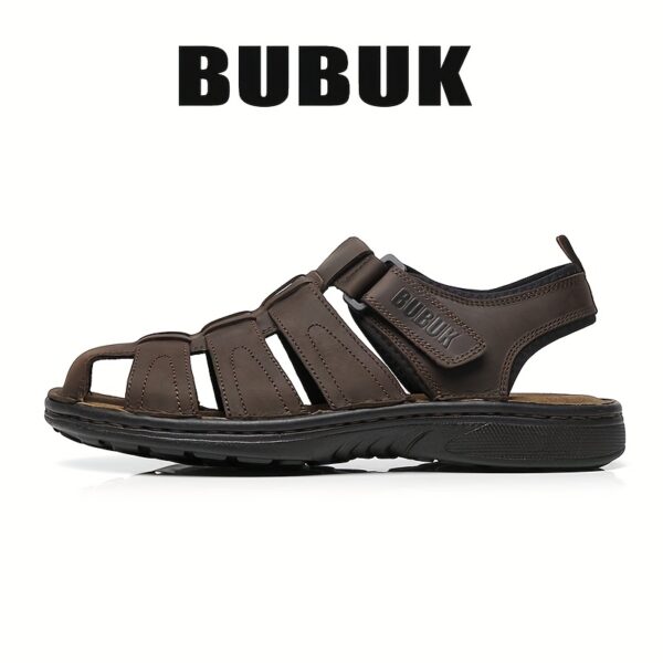 BUBUK Men'S Summer Sandals - Thick Sole Outdoor Beach Shoes, Genuine Faux Leather with Adjustable Strap, Brown, Comfortable & Stylish for Casual Wear, Beach Shoes - Image 5