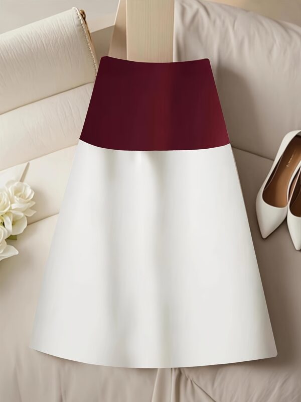 Elegant Color-Block Skirt with Belt - High-Waisted, Flowing Design, Polyester Blend, Perfect for All Seasons - Chic Suit Skirt for Women, Office or Casual Wear - Image 5