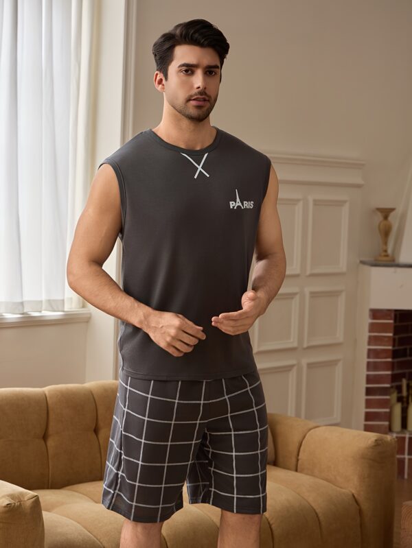 Casual and Minimalist Summer Pajama Set for Men: Cool Tank Top and Shorts, Stylish Home Wear Outfit - Image 3