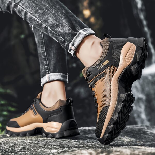 Men'S Breathable Hiking Shoes - Lightweight, Non-Slip Sole, Durable for Outdoor Trekking and Trail Running, Black Mesh Upper with Faux Cover Sole, Lace-Up Closure, EVA Cushioned Sole, Trail Running Shoes | Sleek Hiking Footwear | Durable EVA Sole - Image 10