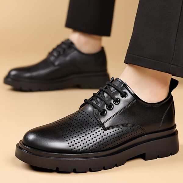 Men's Breathable Business Casual Shoes - Low-Top Lace-Up Formal & Everyday Sneakers with Perforated Upper, Round Toe Design & Slip-Resistant Rubber Sole for Office, Semi-Formal, Spring Summer Fall Wear, Semiformal Footwear, Sleek Polished Finish, Durable Footwear Construction - Image 6