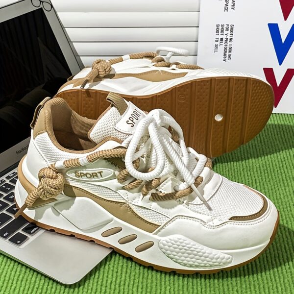 Women's Lightweight Running Shoes - Breathable Mesh & PU Foam Upper, Neutral Support Design, All-Season Comfort with Durable Rubber Sole for Gym, Walking, Casual Wear - White & Beige, Gym Trainers | Sleek Trainers | Fabric Interior Lining - Image 4