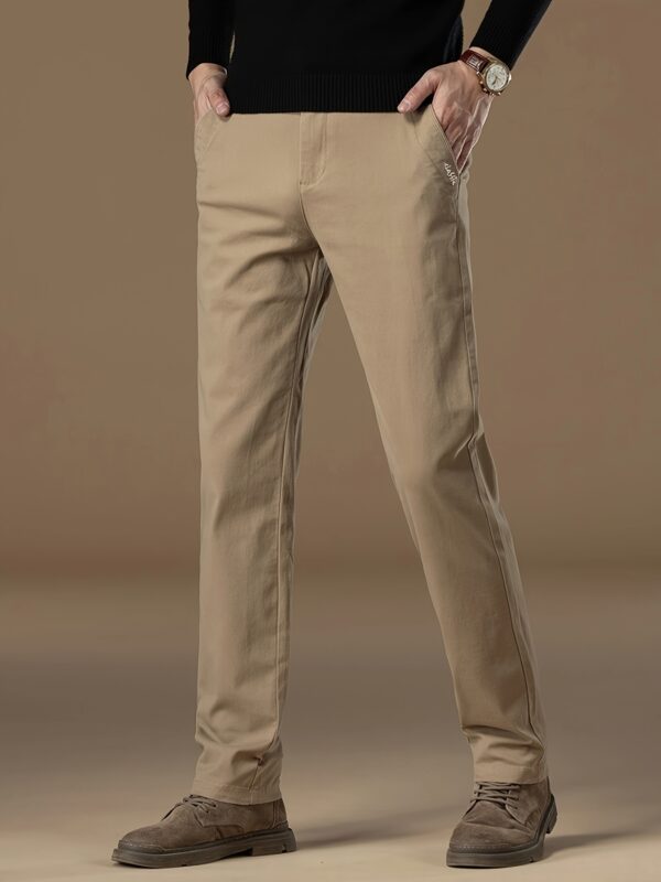 Men's Premium Cotton Straight Leg Pants - Soft, Breathable Beige Trousers for Business and Casual Wear, Classic Relaxed Fit with Button Closure - Image 4