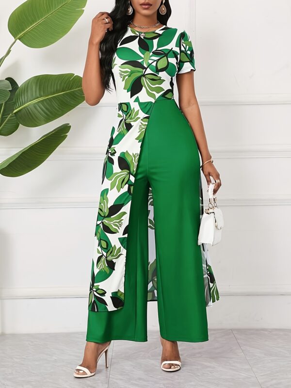 Elegant Floral Print Jumpsuit with Zipper Detail - Sleeveless, Short, Blue & White, Perfect for Spring/Summer Parties, Festivals, and Casual Attire, Casual Attire|Floral Print Jumpsuit|Zipper Detail - Image 3