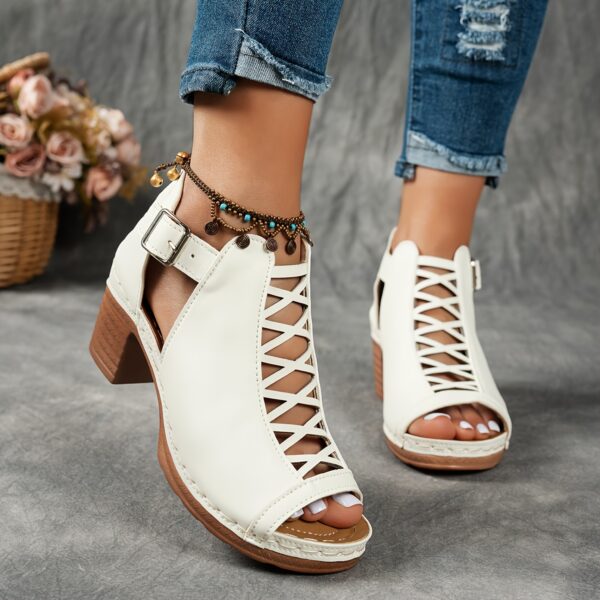 Summer Cross Roman Gladiator Elegant Thick Heel Wedge Sandals - Image 28
