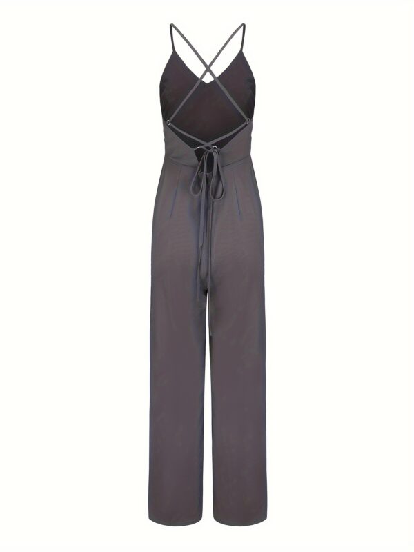 Cross Tie Back V-neck Jumpsuit, Sexy Solid Backless Jumpsuit For Spring & Summer, Women's Clothing - Image 9