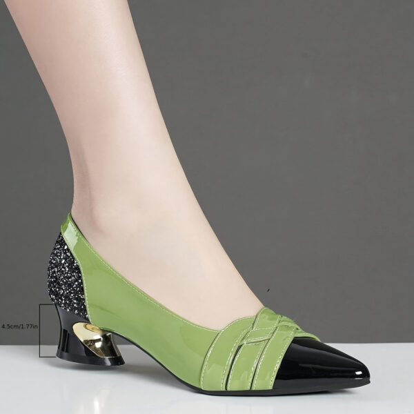Women's Green & Black Pointed-Toe Block Heel Pumps - Comfortable Mid-Heel Synthetic Cover Dress Shoes with Rubber Sole, All-Season Formal & Casual Wear - Image 5