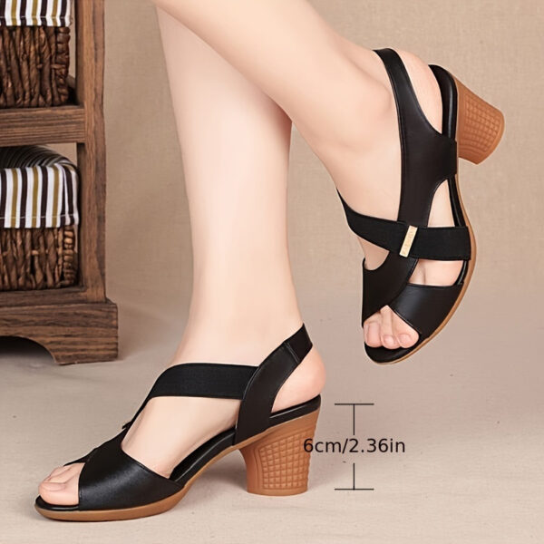 2024 Summer Comfortable Women's Mid-Heel Sandals, Slip-On Chunky Heeled High Heels in Solid Color for Mature Ladies - Image 12