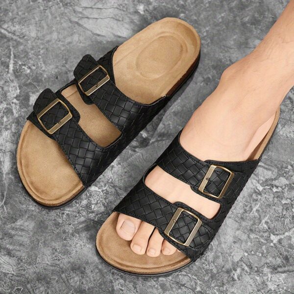 Summer Double Row Buckle Slippers for Women Flat Shoes Men'S Casual Sandals with Toe Soft Sole Flat Beach Shoes Flat Non Slip Slippers for Men and Women Outdoor Home Flip Flops - Image 6