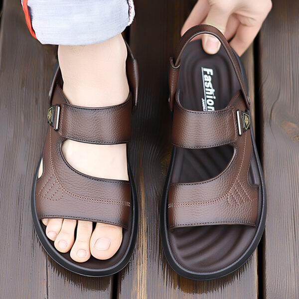 Men's Breathable Top-Grain Leather Casual Sandals with Non-Slip PU Outsole & Comfortable PU Lining - Slip-On Design for Daily Wear & Outdoor Sports - Image 8