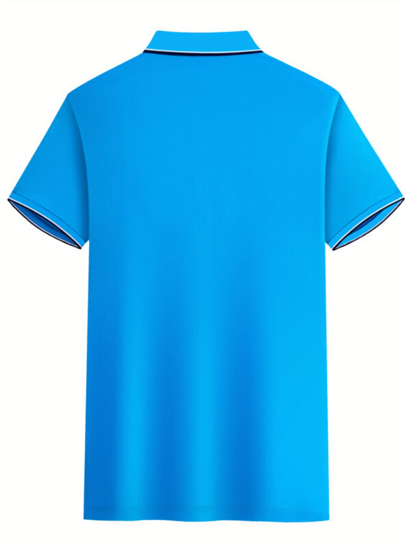 BOOS Men's Classic Shirt - Breathable Summer Short Sleeve, Navy Blue with Red & White Striped Collar, Casual Business & Tennis Training, High-End Polyester Fabric, Button-Up Design - Image 8