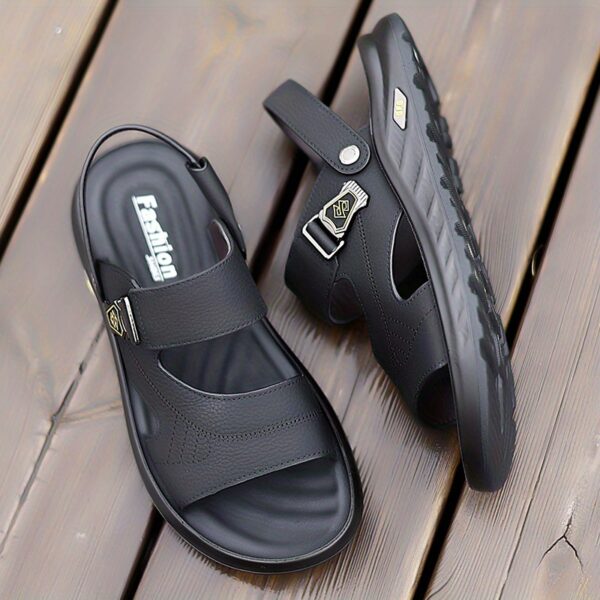 Men's Breathable Top-Grain Leather Casual Sandals with Non-Slip PU Outsole & Comfortable PU Lining - Slip-On Design for Daily Wear & Outdoor Sports - Image 5