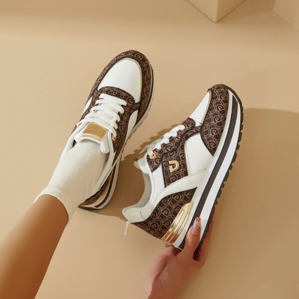 Dési Women's Low-Top Lace-Up Sneakers - Black & Golden Geometric Pattern Design, Breathable Fabric & PU Cover Upper, Cushioned PVC Sole for All-Season Comfort, Casual Running Shoes for Casual Attire - Image 6