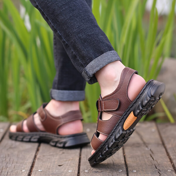 Men's Genuine Leather Fisherman Sandals, Classic Closed-Toe Design with Premium Cowhide Upper and Hand-Stitching, Adjustable Strap for a Comfort Fit, Durable Outdoor Summer Shoes for Walking. - Image 7