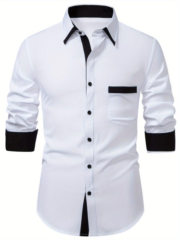 2025 Summer Lightweight Color Block Men'S Casual Long Sleeve Shirt - Solid Color with Contrast Trim, Regular Fit, Multiple Colors & Sizes for Casual Attire, Versatile Menswear, Classic Collar Design, Nonelastic Fabric - Image 5
