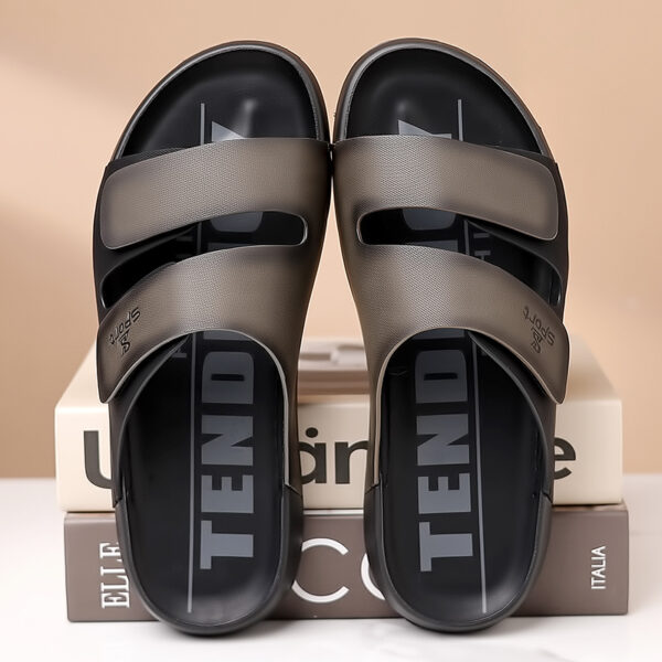 Men's Slip-On Beach Slippers with Thick Cushioned Sole - Upper & Rubber Outsole, Adjustable Hook-and-Loop Straps, Brown/Black Colorway for Indoor Outdoor Summer Casual Wear, Simple Slipon Design | Durable Traction Footwear, Beach Shoes - Image 4
