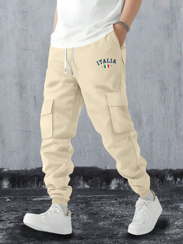 Men'S Summer Cotton Cargo Pants - Olive Green, Drawstring Waist, Casual Style with Multiple Pockets, Ideal for Everyday Wear, Casual Summer Wear | Casual Drawstring Pants | Comfortable Casualwear - Image 4