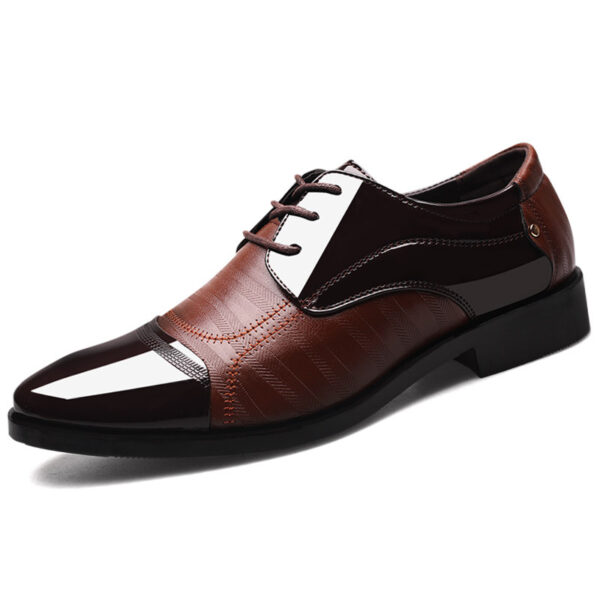 Elegant Men's Brown Oxford Dress Shoes with Glossy Finish - Durable PU Upper & Rubber Sole, Lace-Up Closure for Formal, Wedding, Office - Classic Business Style - Image 6