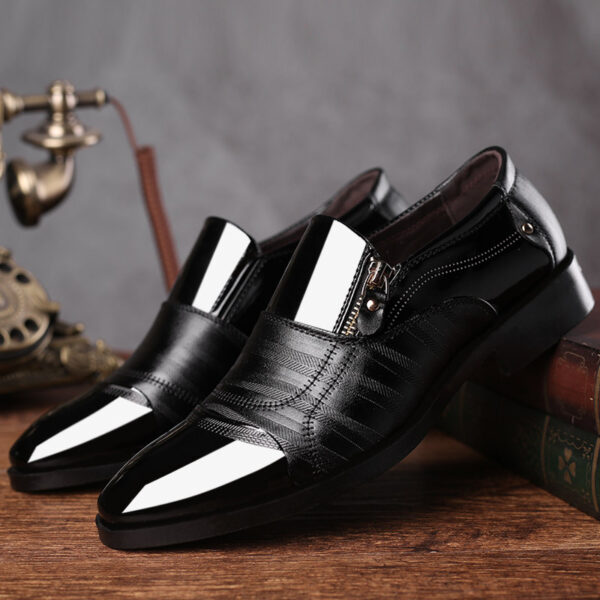Elegant Men's Brown Oxford Dress Shoes with Glossy Finish - Durable PU Upper & Rubber Sole, Lace-Up Closure for Formal, Wedding, Office - Classic Business Style - Image 4