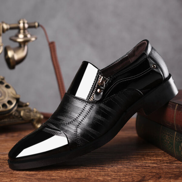 Elegant Men's Brown Oxford Dress Shoes with Glossy Finish - Durable PU Upper & Rubber Sole, Lace-Up Closure for Formal, Wedding, Office - Classic Business Style - Image 2