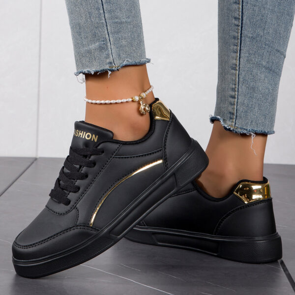 Stylish Women's Black Sneakers with Golden Accents - Lightweight Casual Sneakers, PU Upper & EVA Sole, Comfortable Fabric Lining, Perfect Christmas Gift for Casual Attire - Image 3