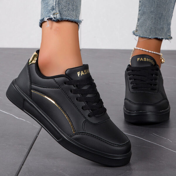 Stylish Women's Black Sneakers with Golden Accents - Lightweight Casual Sneakers, PU Upper & EVA Sole, Comfortable Fabric Lining, Perfect Christmas Gift for Casual Attire - Image 2