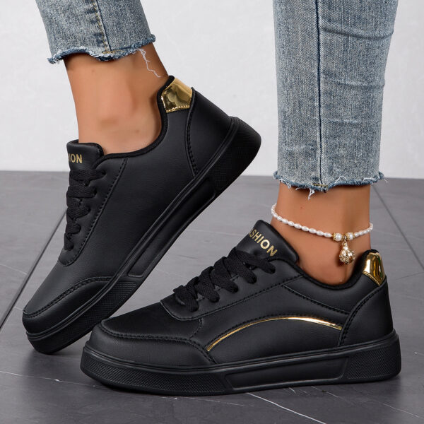 Stylish Women's Black Sneakers with Golden Accents - Lightweight Casual Sneakers, PU Upper & EVA Sole, Comfortable Fabric Lining, Perfect Christmas Gift for Casual Attire - Image 6