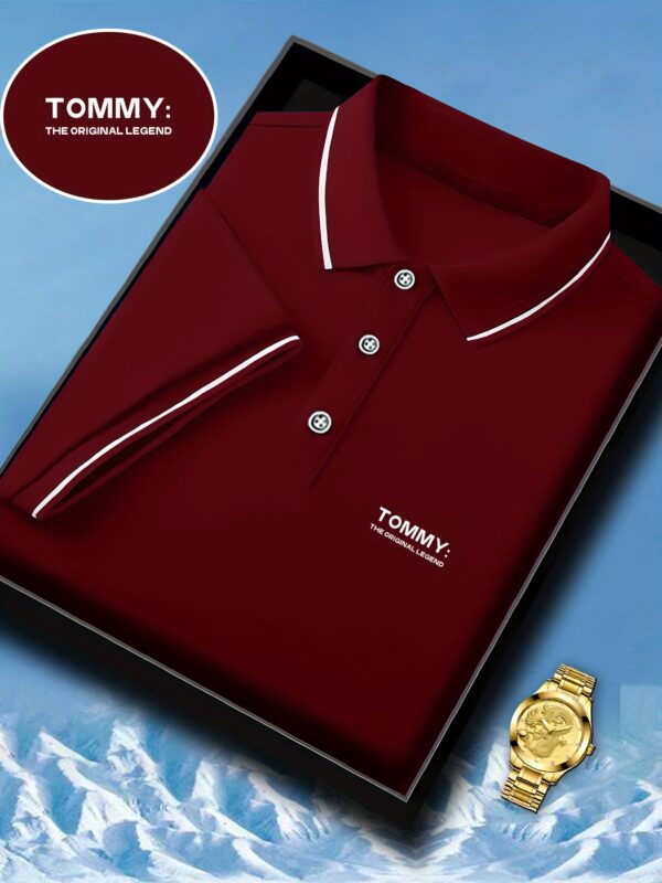 Men's Fashion Collared Shirt with Tommy Print, Summer Shirt, Suitable for Sports and Casual Outings