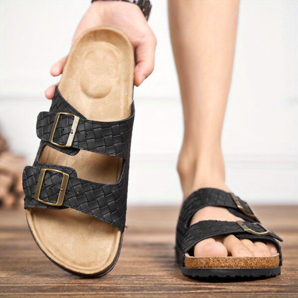 Summer Double Row Buckle Slippers for Women Flat Shoes Men'S Casual Sandals with Toe Soft Sole Flat Beach Shoes Flat Non Slip Slippers for Men and Women Outdoor Home Flip Flops - Image 5