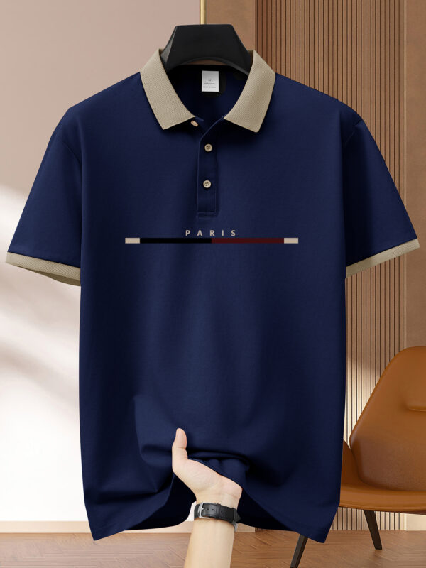 Men'S Stylish Color Block Shirt - Short Sleeve, Button-Up Collar, Polyester, Golf & Outdoor Sports, Navy Blue, Light Green, Khaki, Black, Pink A1268, Golf Shirt - Image 3
