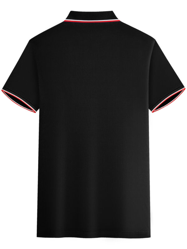 BOOS Men's Classic Shirt - Breathable Summer Short Sleeve, Navy Blue with Red & White Striped Collar, Casual Business & Tennis Training, High-End Polyester Fabric, Button-Up Design - Image 7