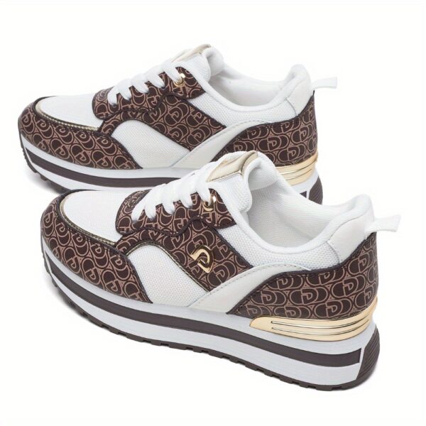 Dési Women's Low-Top Lace-Up Sneakers - Black & Golden Geometric Pattern Design, Breathable Fabric & PU Cover Upper, Cushioned PVC Sole for All-Season Comfort, Casual Running Shoes for Casual Attire - Image 7