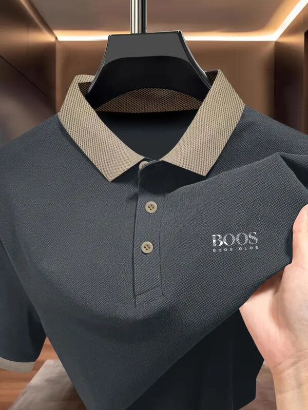 Men'S Summer Contrast Collar Polo Shirt - "BOOS" Print, Lightweight Breathable Fabric, Casual Short Sleeve Top for Casual Attire, Stylish Button-Up Design, Quality Craftsmanship - Image 3