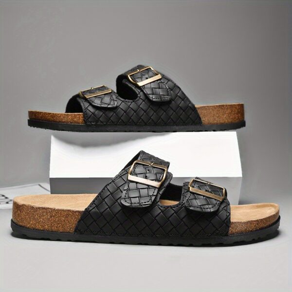 Summer Double Row Buckle Slippers for Women Flat Shoes Men'S Casual Sandals with Toe Soft Sole Flat Beach Shoes Flat Non Slip Slippers for Men and Women Outdoor Home Flip Flops