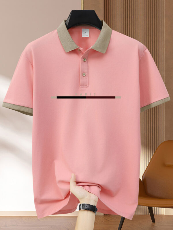 Men'S Stylish Color Block Shirt - Short Sleeve, Button-Up Collar, Polyester, Golf & Outdoor Sports, Navy Blue, Light Green, Khaki, Black, Pink A1268, Golf Shirt - Image 2
