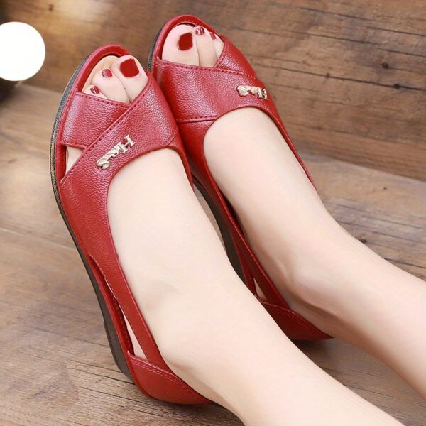 Women's Summer Slide Sandals - Comfortable Flat Heel, Soft Non-Slip Sole, Breathable Cut-Out Design, Peep Toe Style, Casual EVA Upper & PU Cover Inner Lining, Perfect for Casual Attire, Strappy Sandals - Image 6